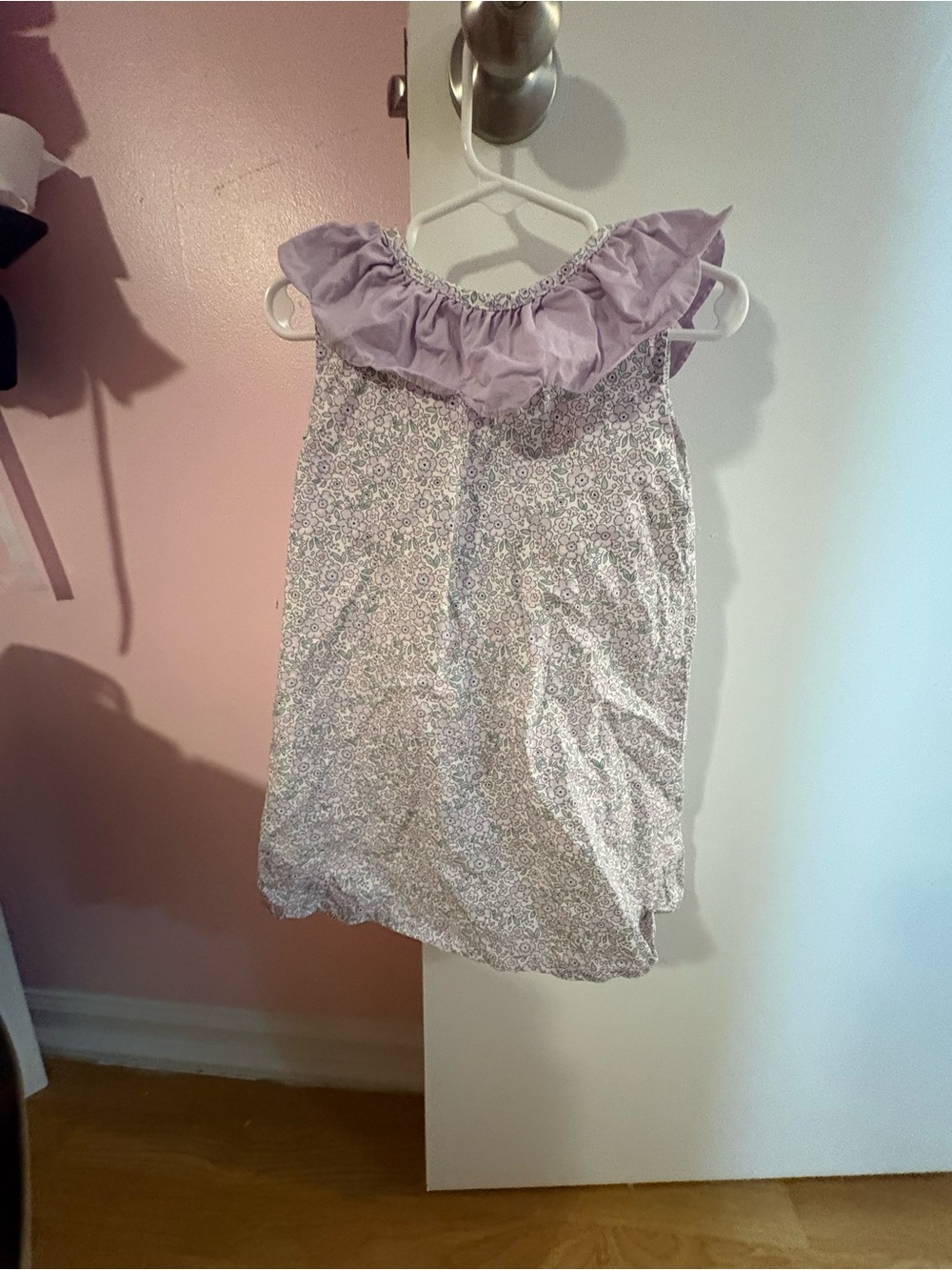 Lilac Floral Ruffle Neck Girls Dress